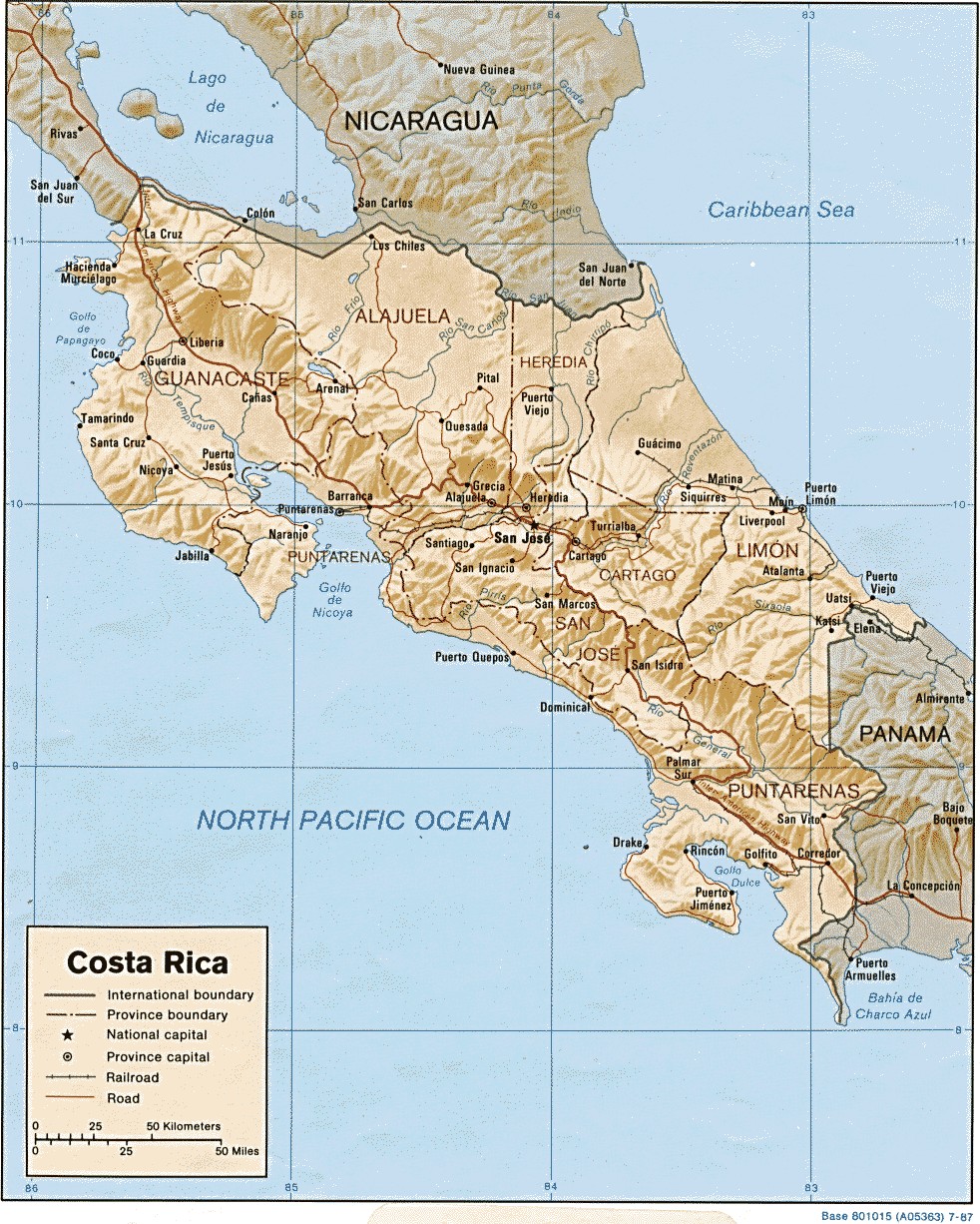 Physische Karte von Costa Rica